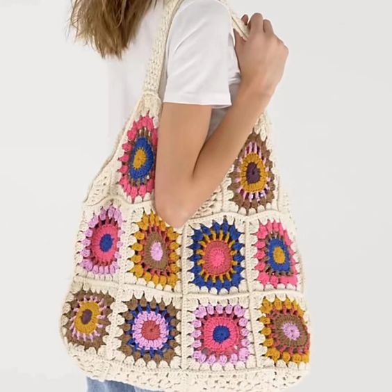 Granny Square Tote Bag Large Handmade Crochet Bohemian Hand Crocheted –  Made4Walkin