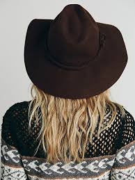 Clipperton Fedora Hat With Extended Brim Boho Dark Brown Felt Twisted Knotted Hat Band Festival Hat