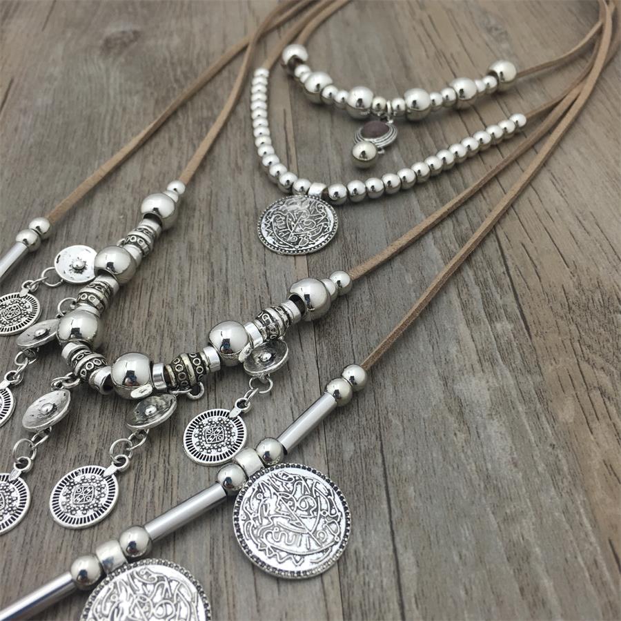 Layered Necklaces Chain Silver Coin Pendant Necklace Boho Bead Jewelry For  Women And Girls