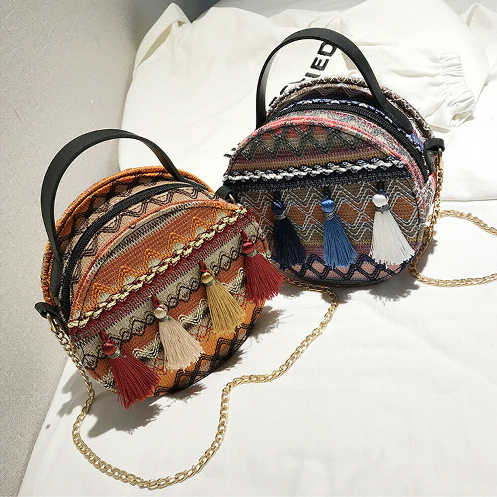 Aztec Tribal Pattern Medium Boho Bag | Crochet Crossbody Bohemian Bag Rust Red
