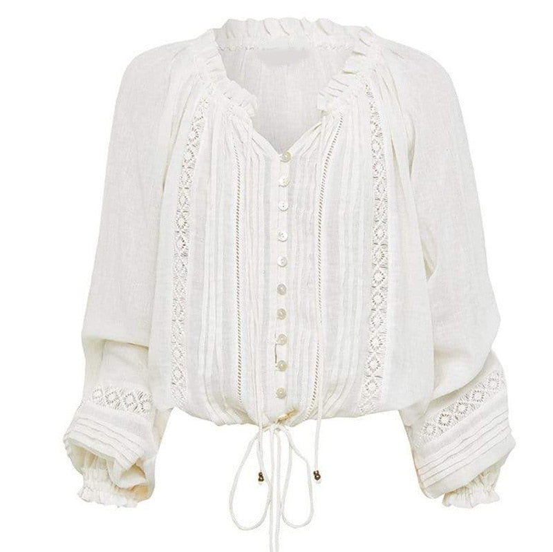 White Peasant Top With Adjustable Drawstring Neck Wear On Or Off The S ...