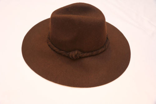 Clipperton Fedora Hat With Extended Brim Boho Dark Brown Felt Twisted Knotted Hat Band Festival Hat