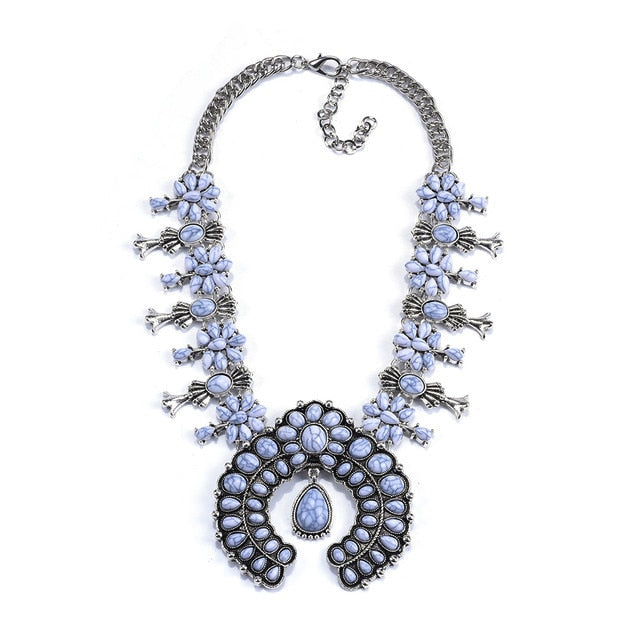 Light Gray Boho Squash Blossom Necklace — Green End Designs